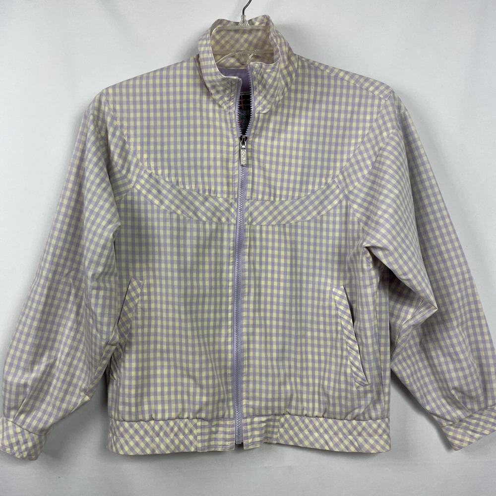Head Sportswear Tennis Jacket Golf Womens Sz M Zip Front Gingham Yellow Purple